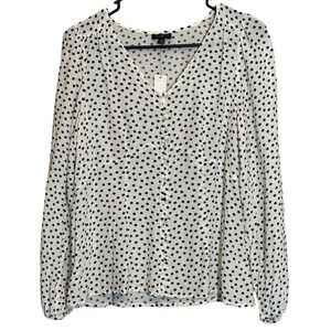 Talbots White Scattered Dot Polka Dot Button Down Long Sleeve Blouse Sz 4P NWT
